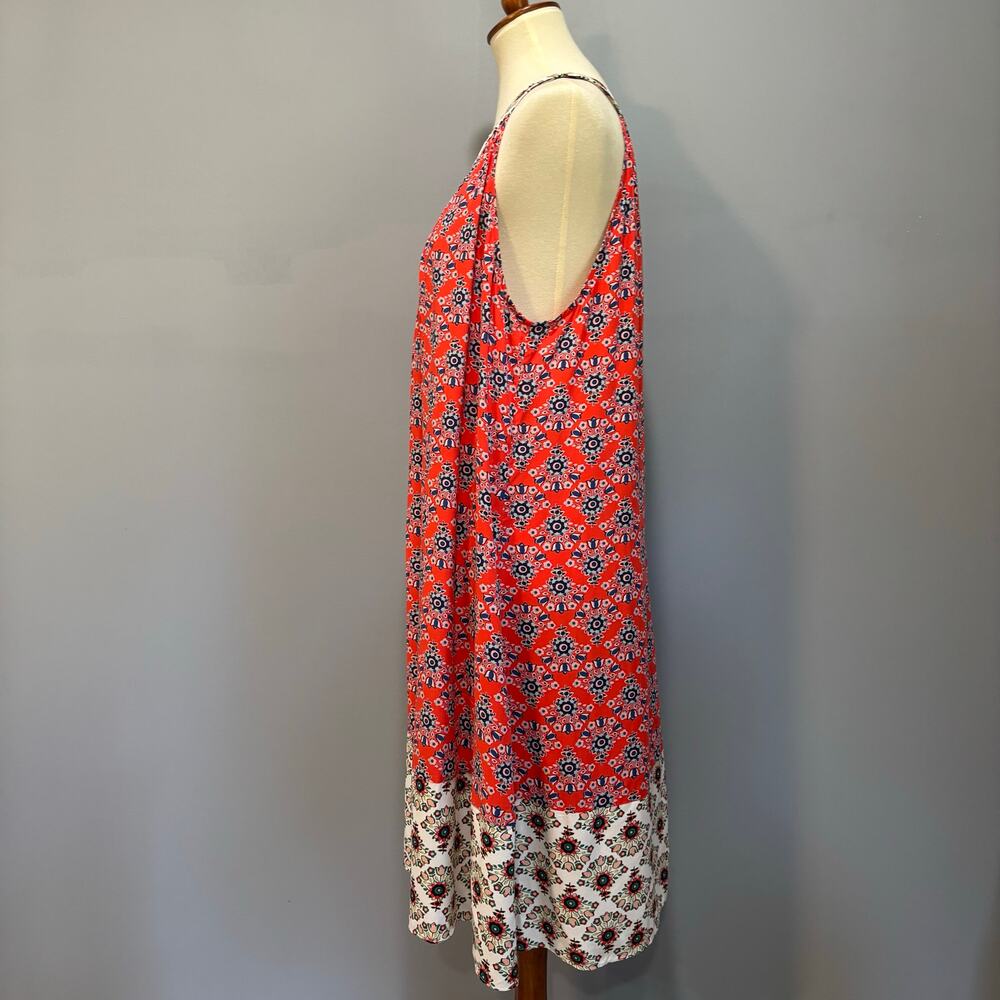 Boden Mixed Print Floral Geometric Sleeveless Swing Mini Dress Red White,Size 12 - Picture 5 of 9